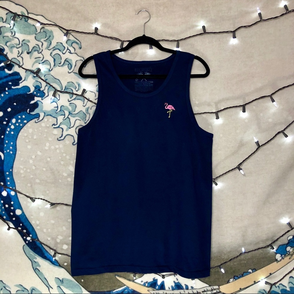 Riot Society Blue Tank w/Embroidered Flamingo Sz M